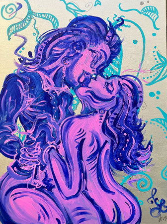  DLOUHÝ POLIBEK 2016/2024, 60x80 cm, akryl na stříbrném plátně